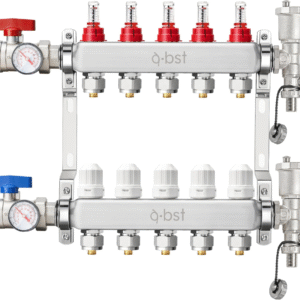 ABST PEX - Colector de calor de acero inoxidable de 5 ramas con adaptadores de 1/2 pulgada incluidos para calefacción radiante hidrónico