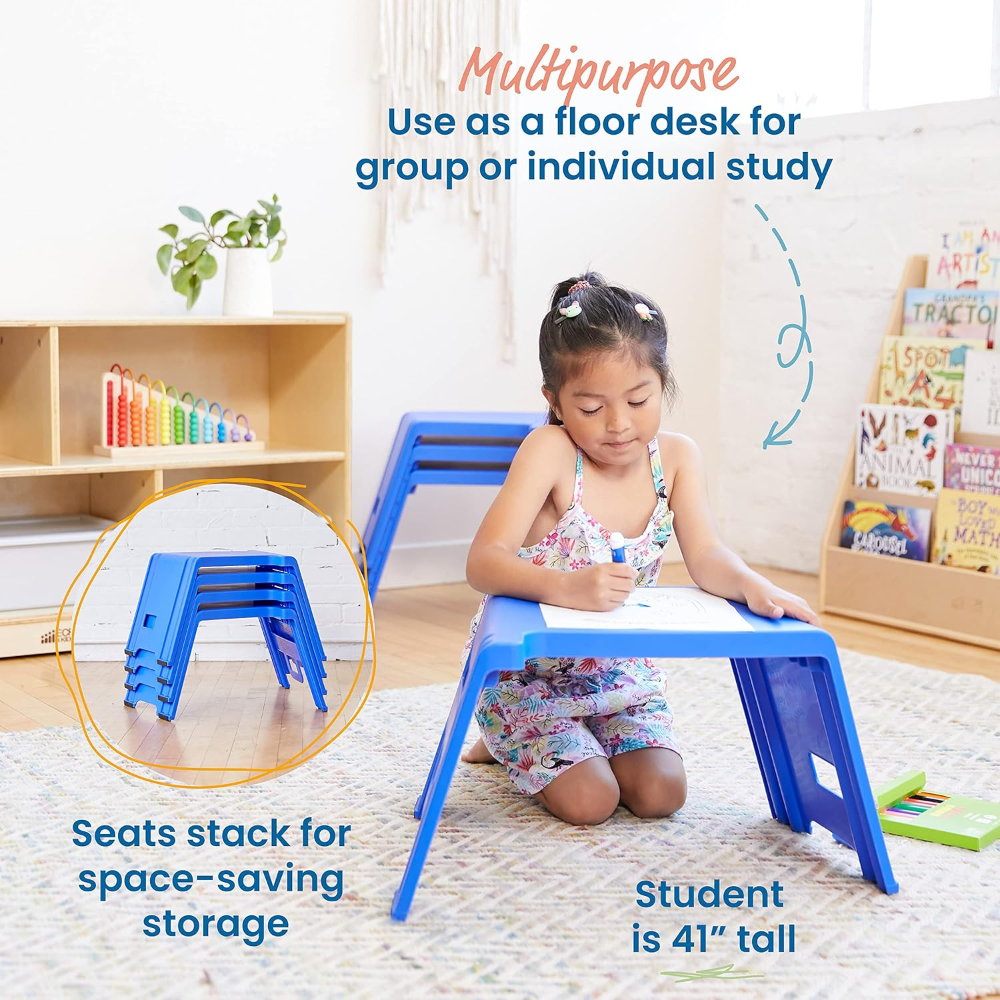 ECR4Kids taburete Linking, asiento flexible, color azul, se puede utilizar como asiento para niños o como escritorio de regazo para jugar, artes y manualidades - Imagen 2
