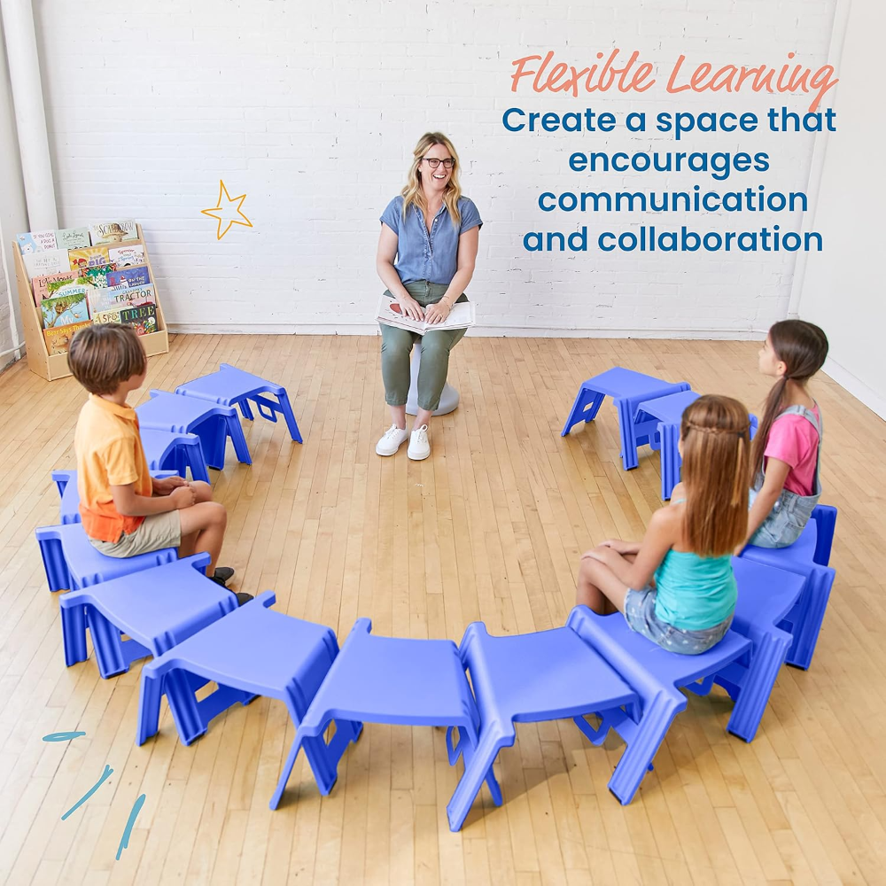 ECR4Kids taburete Linking, asiento flexible, color azul, se puede utilizar como asiento para niños o como escritorio de regazo para jugar, artes y manualidades - Imagen 4