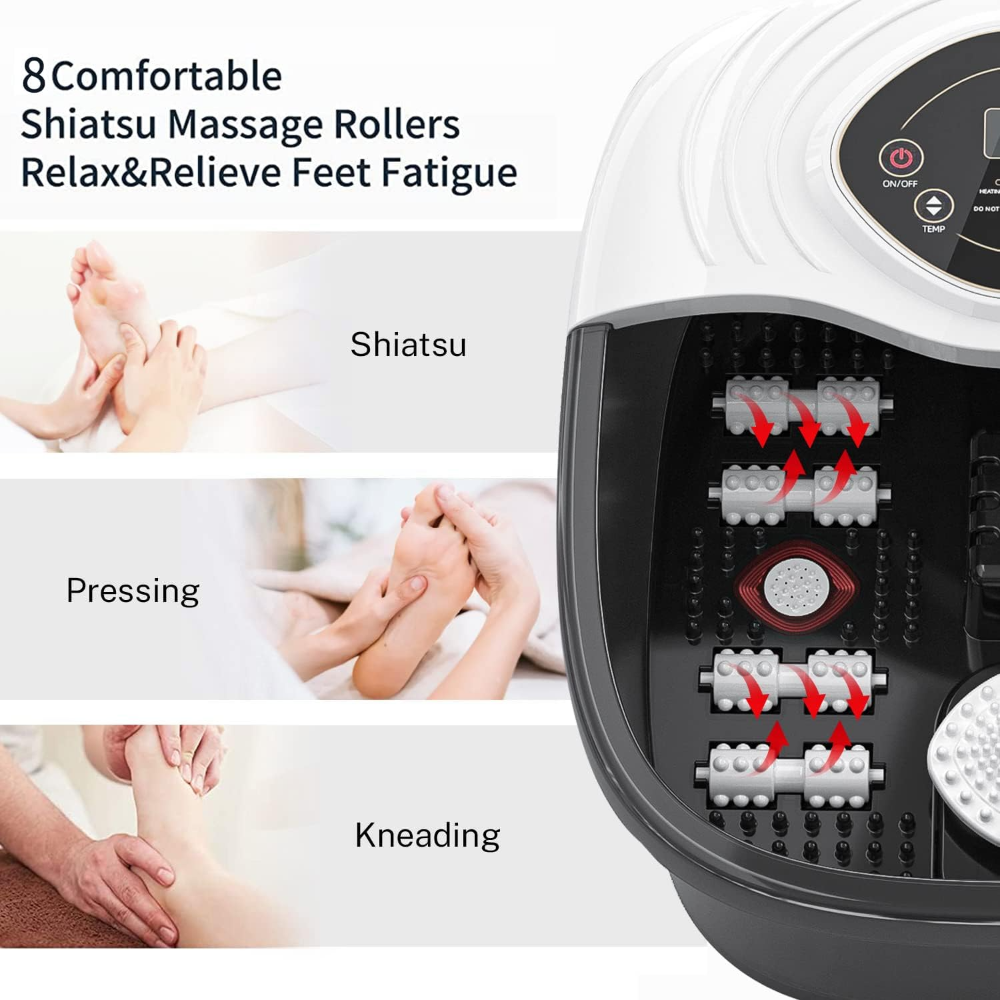 Spa de pies, masajeador de baño de pies con aceite de árbol de té, remojo de pies con sal de Epsom, con calor, burbujas y vibración, luz roja, caja de medicina, control digital de - Imagen 2