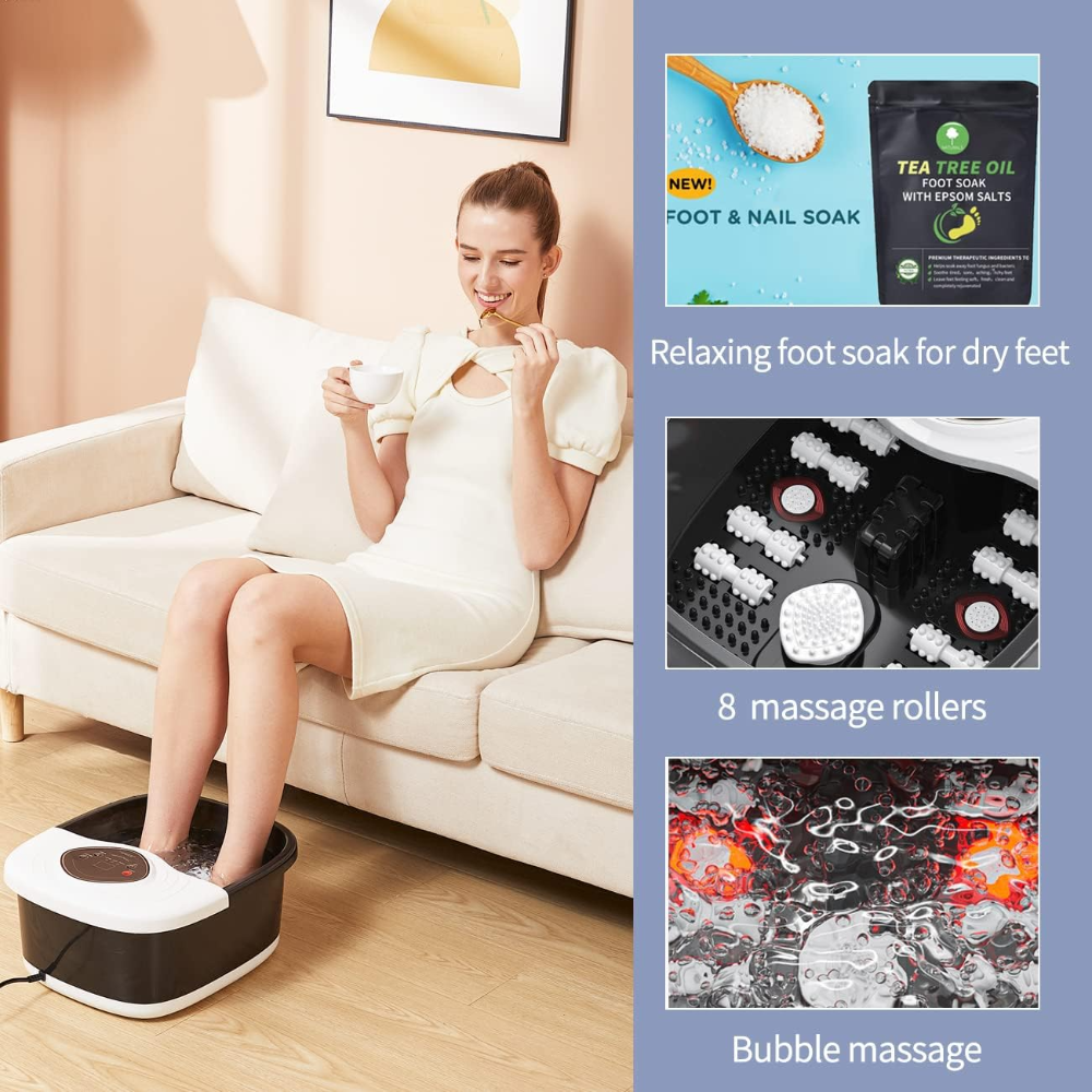 Spa de pies, masajeador de baño de pies con aceite de árbol de té, remojo de pies con sal de Epsom, con calor, burbujas y vibración, luz roja, caja de medicina, control digital de - Imagen 4