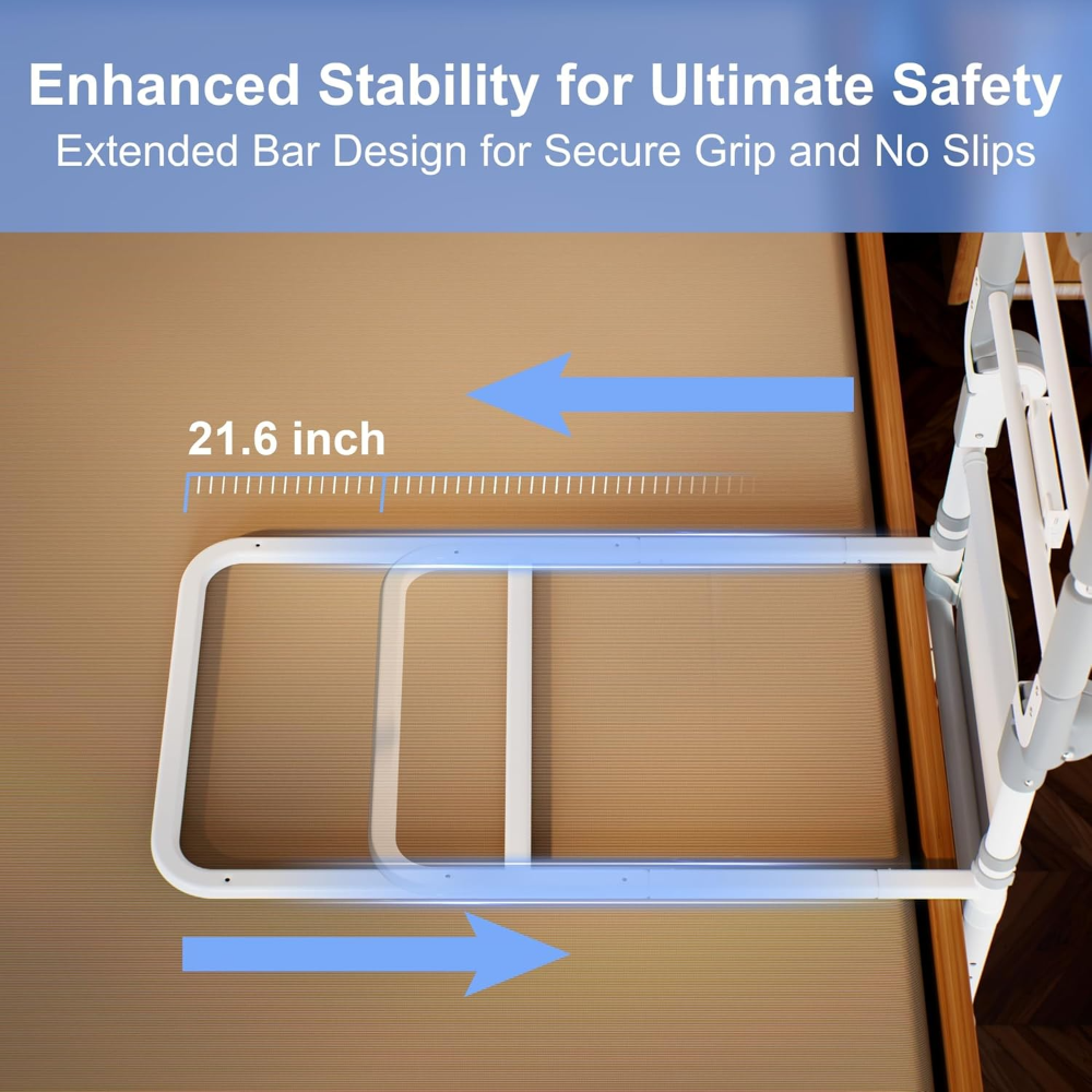 Rieles de cama para adultos mayores, riel de asistencia de cama plegable de seguridad con altura ajustable, mango antideslizante, luz con sensor de movimiento y bolsa de almacenamiento - Imagen 6