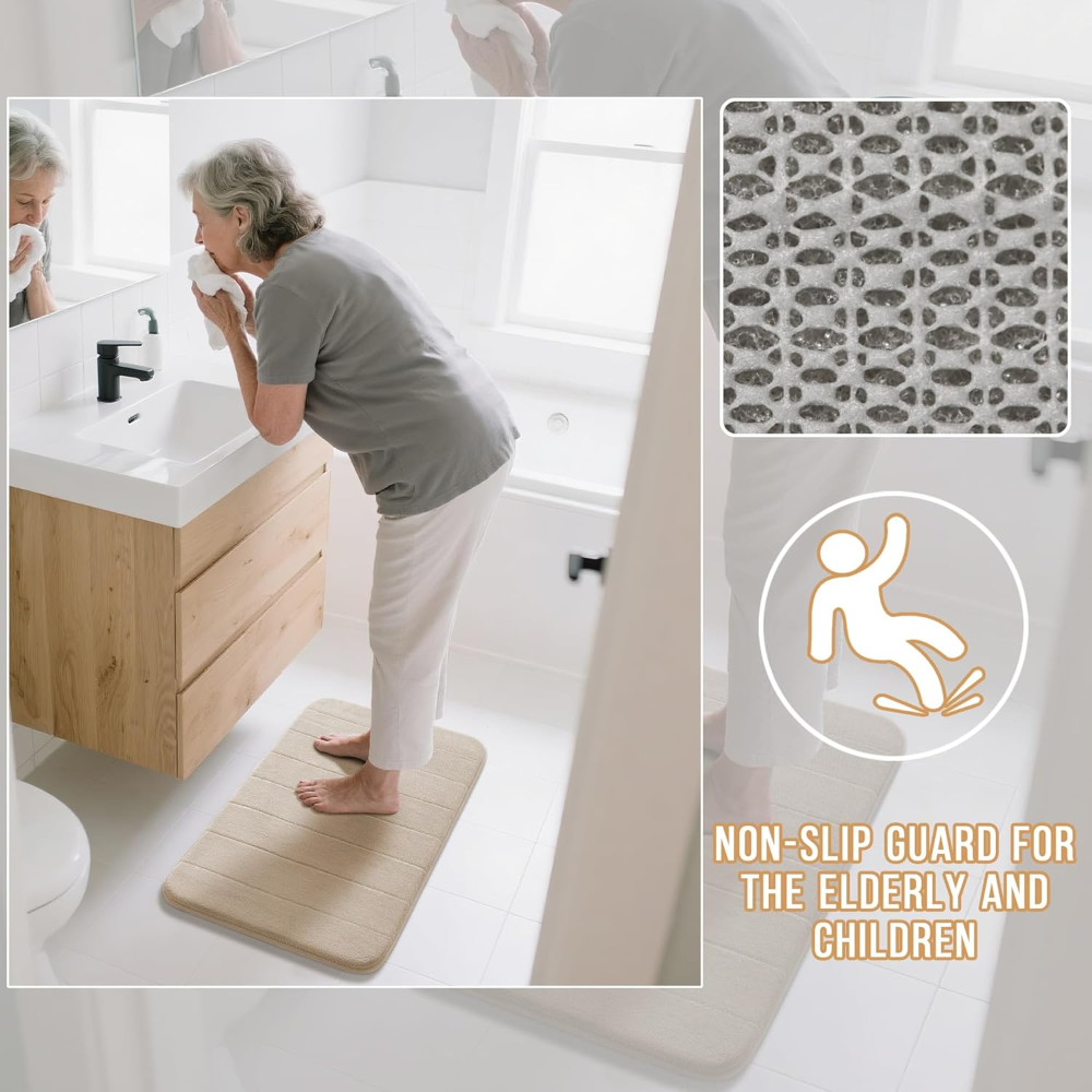 Juego de 2 alfombras de baño de espuma viscoelástica, en forma de U para inodoro, absorción de agua, antideslizantes, gruesas, secado rápido para baño, 17 x 24 y 24 x 20.4 pulgadas, beige - Imagen 2