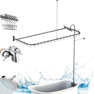 Kit de ducha de bañera Clawfoot, ducha con grifo desviador de grifo y barra de cortina de ducha tipo D de 60 pulgadas, barra de ducha estilo D y juego de grifo de ducha con patas de garra,
