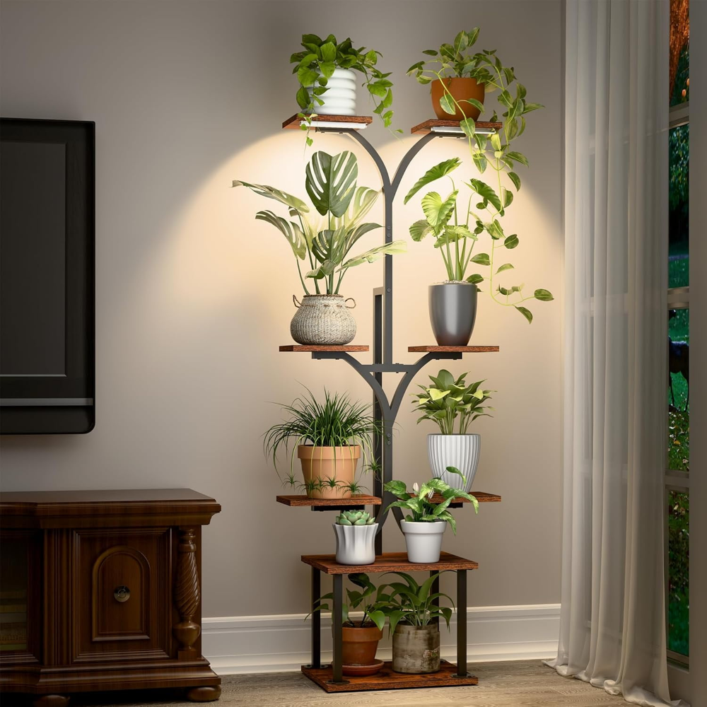 Soporte para plantas de interior sin luz, metálico de 8 niveles, 149 cm de alto, para múltiples plantas, estantes grandes para exhibición de plantas, para sala de estar, patio y balcón *VALORADO*
