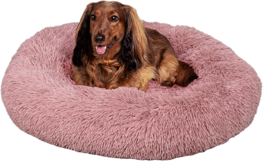 Cama redonda para mascotas de 34 x 34 pulgadas de piel sintética bohemia glamorosa con forma de dona calmante