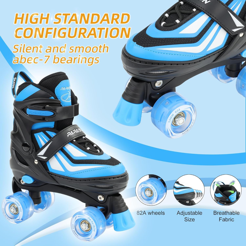 Patines de ruedas para niños y niñas, patines ajustables de 4 tamaños con ruedas iluminadas para niños de 4 a 12 años - Imagen 3