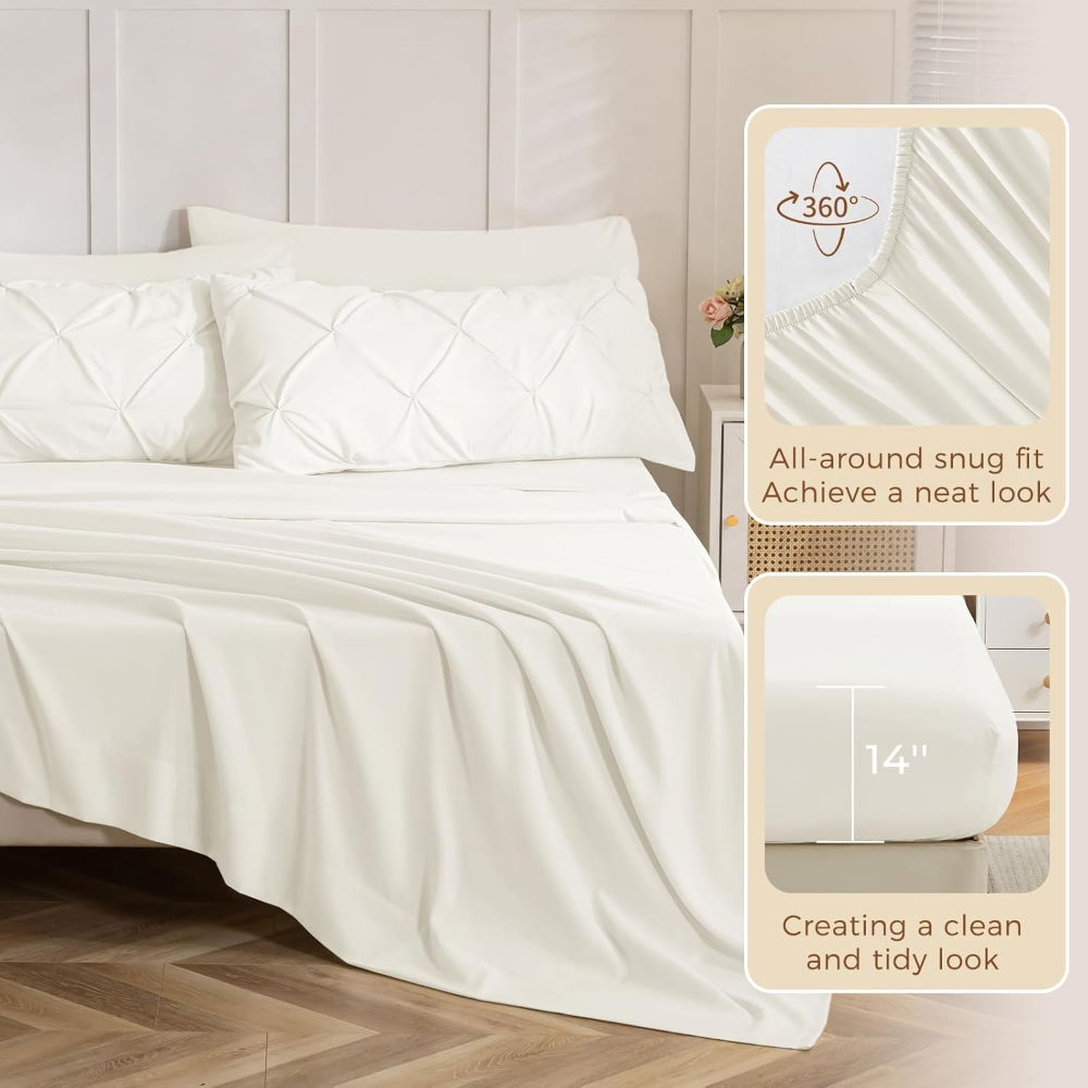 Queen/Juego de edredón completo: 7 piezas, diseño pintuck, con edredón, sábana encimera, sábana bajera, fundas de almohada y fundas de almohada decorativas, color marfil - Imagen 3