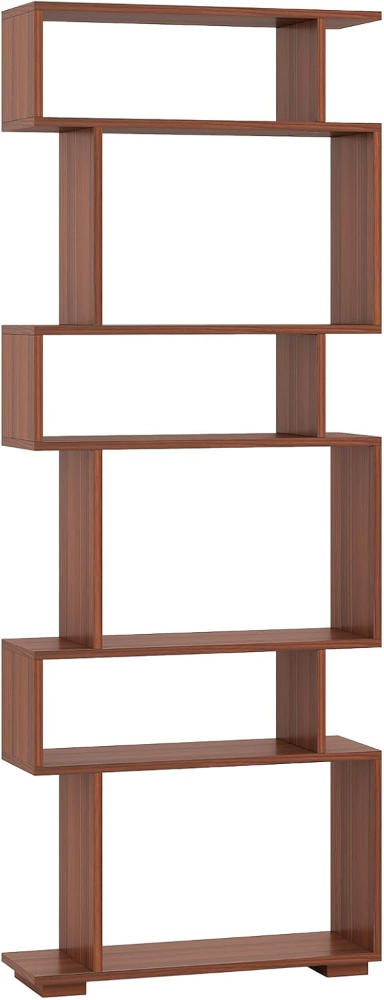 Estantería SILKYDRY de 6 niveles en forma de S, acabado nogal. Diseño moderno y geométrico, ideal como separador y exhibidor para hogar u oficina. - Imagen 3