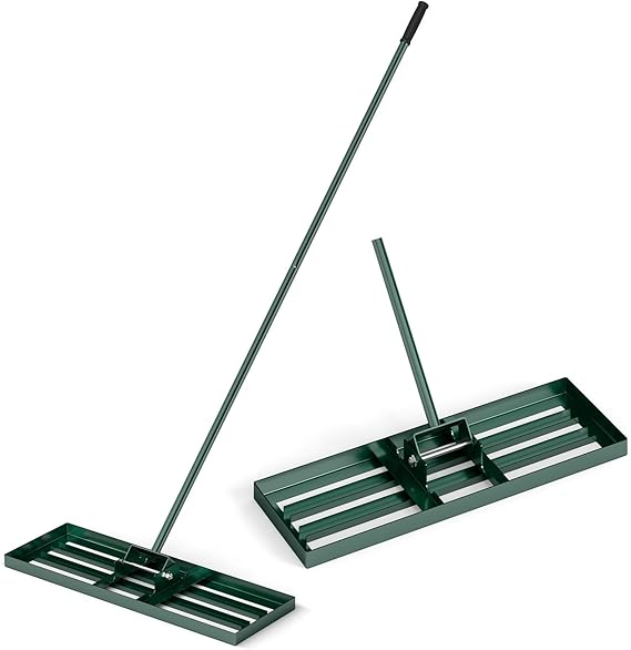 Goplus Rastrillo nivelador de césped, herramienta de césped de 30 x 10 pulgadas con mango ergonómico para suelo