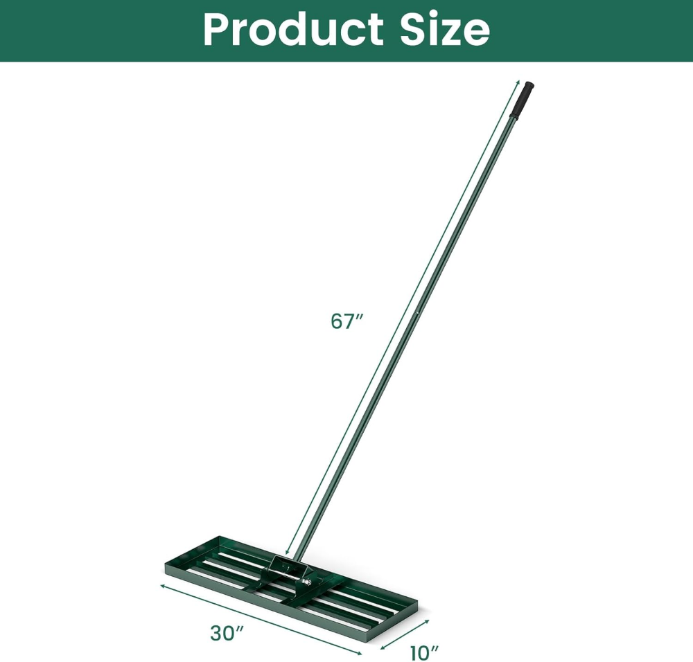Goplus Rastrillo nivelador de césped, herramienta de césped de 30 x 10 pulgadas con mango ergonómico para suelo - Imagen 2