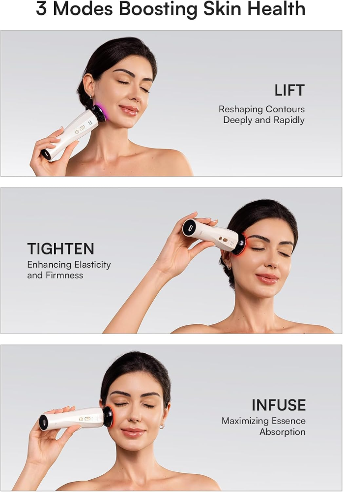INIA Terapia de luz roja 3 en 1 para cara y cuello dispositivo de belleza para hinchazón y reafirmación de la piel herramienta de cuidado de la piel (blanco) - Imagen 2