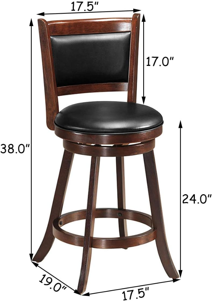 Juego de 2 taburetes de bar, giratorios de 360 grados, de madera con acento de altura, diseño tapizado de cuero, asiento acolchado de PVC, perfecto para comedor y sala de estar - Imagen 3