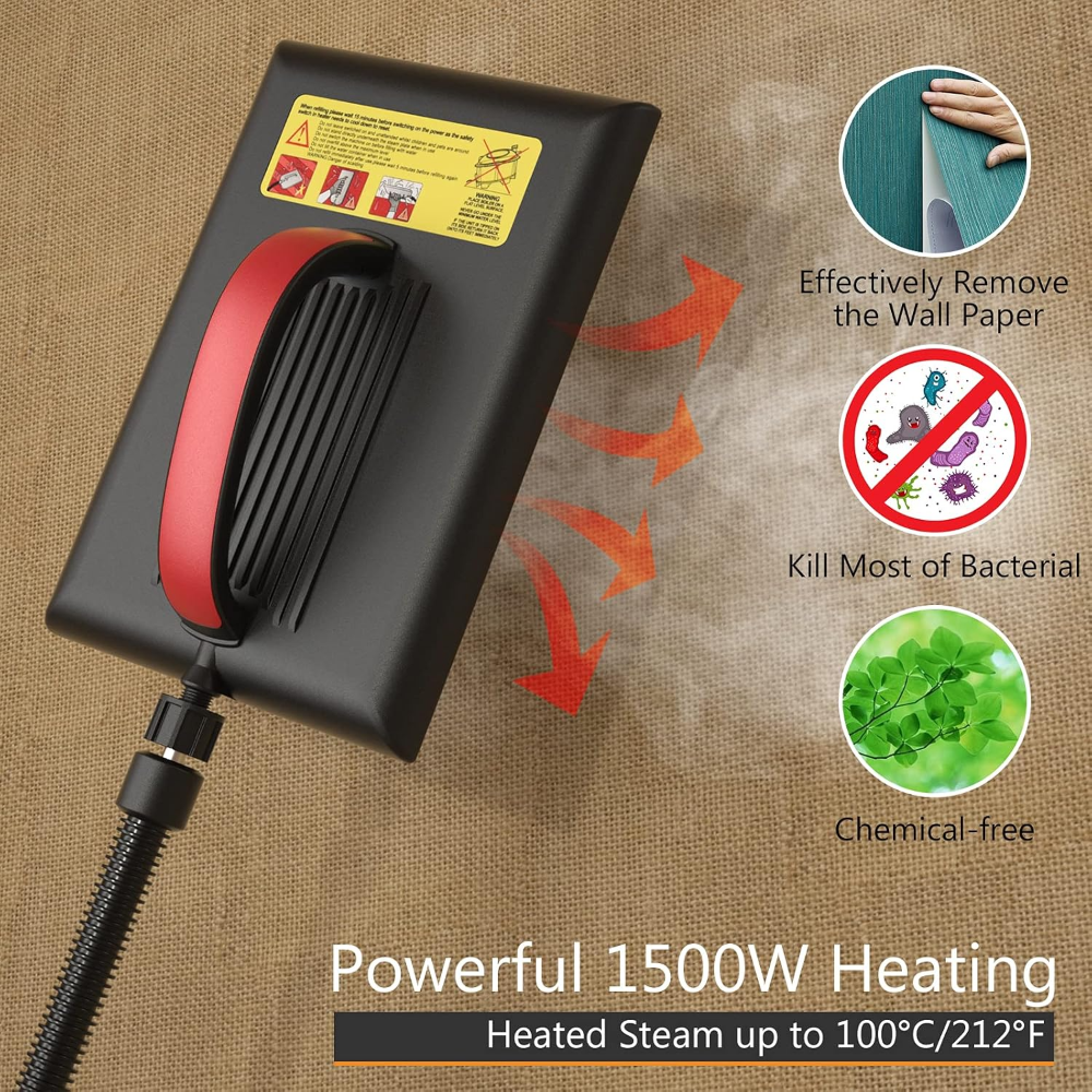 Goplus Limpiador de papel pintado vaporizador sin químicos para eliminación de papel tapiz con manguera de 10 pies y placa de vapor grande - Imagen 6