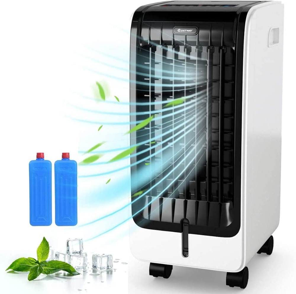 COSTWAY Ambientador evaporativo con ventilador y humidificador portátil silencioso ventilador eléctrico con mando a distancia