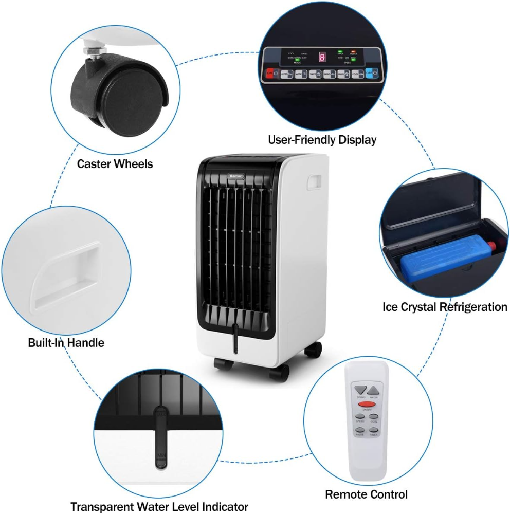 COSTWAY Ambientador evaporativo con ventilador y humidificador portátil silencioso ventilador eléctrico con mando a distancia - Imagen 3