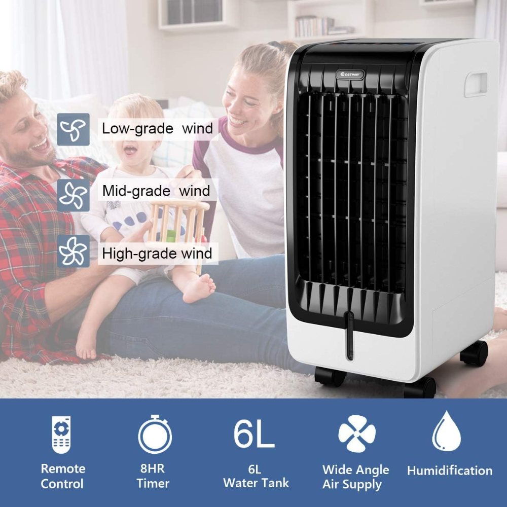 COSTWAY Ambientador evaporativo con ventilador y humidificador portátil silencioso ventilador eléctrico con mando a distancia - Imagen 5