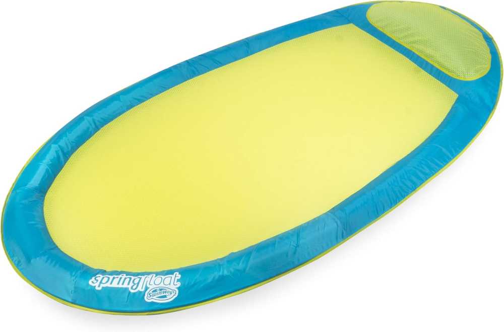 Flotador de resorte original - Hamaca flotante para piscina o lago - Lima/Azul claro - Imagen 2
