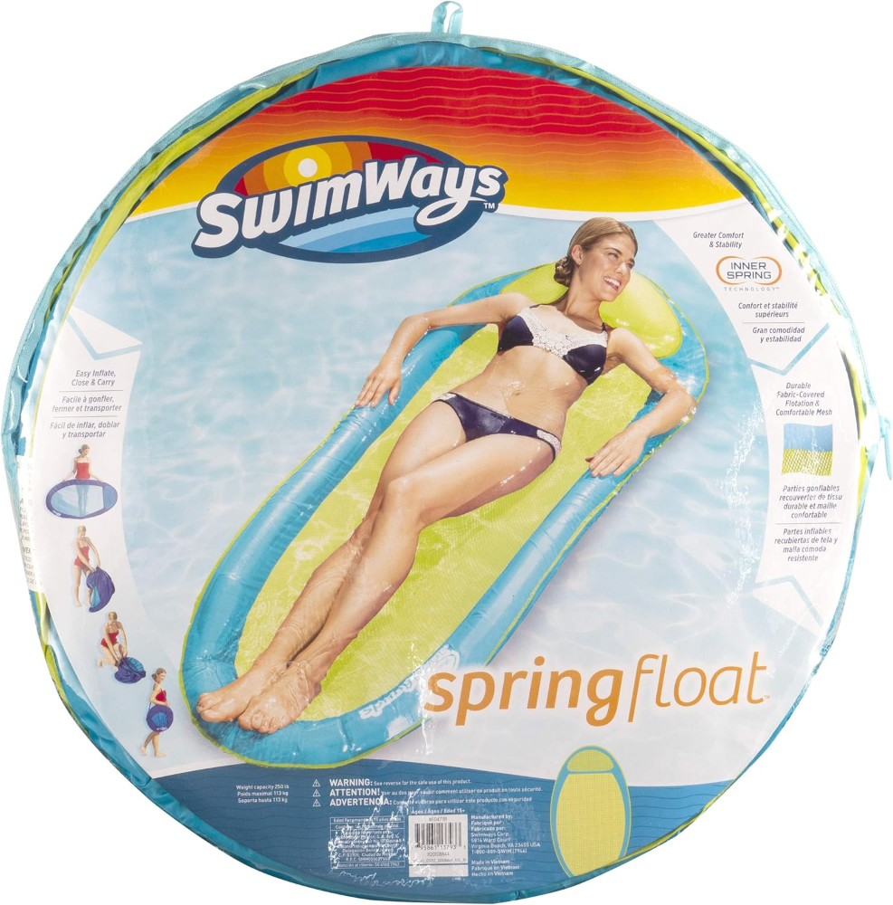 Flotador de resorte original - Hamaca flotante para piscina o lago - Lima/Azul claro - Imagen 3