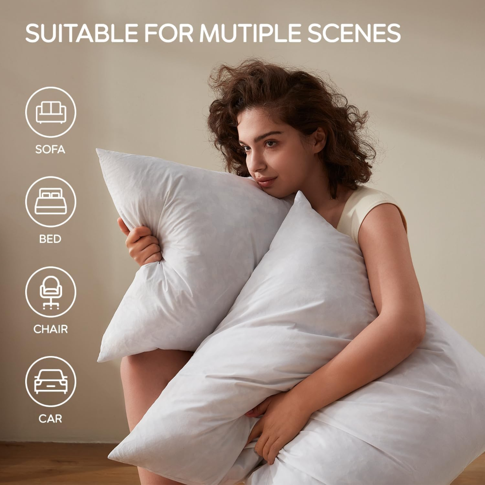 Inserto de almohada de plumas, cuadrado suave y esponjoso de 26 x 26 pulgadas, inserto decorativo para almohada, almohadas de plumas y plumón estilo europeo para cama, sofá y cojín - Imagen 2
