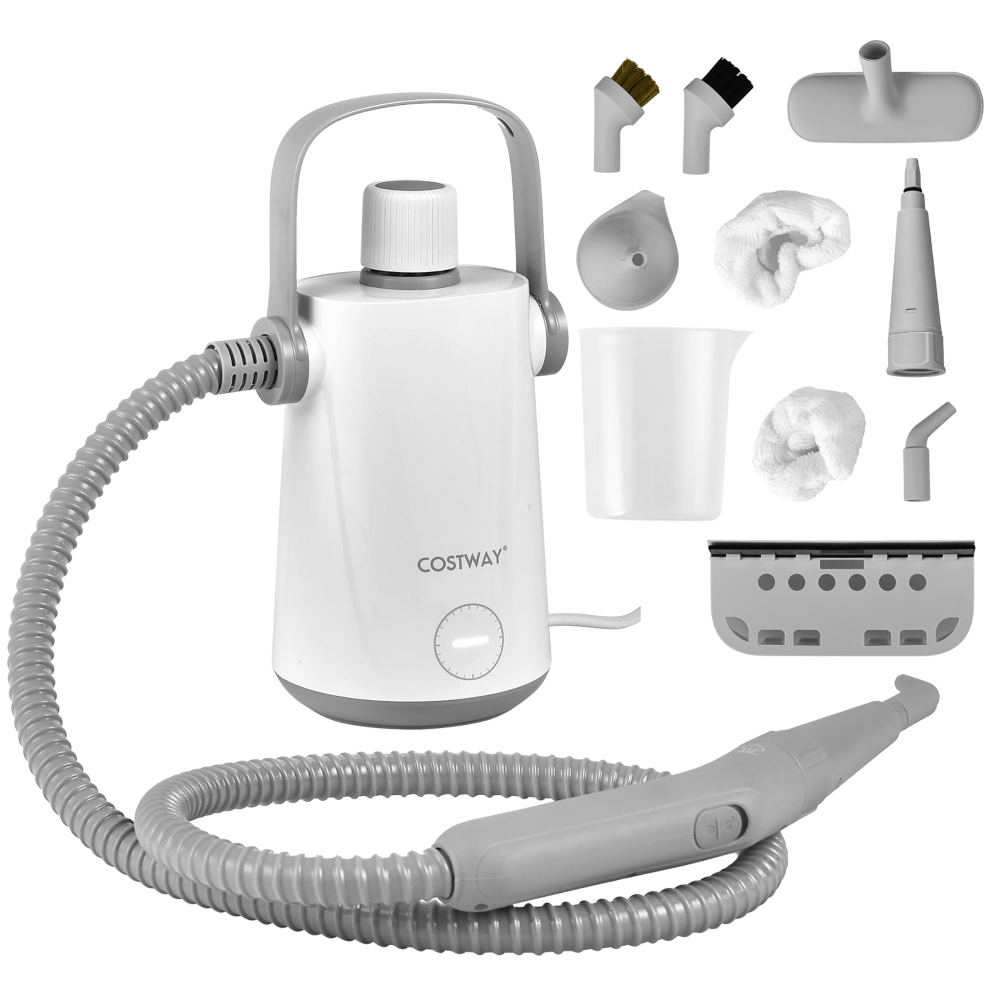 Costway 1000W Limpiador Vapor Portátil Multifunción con 10 Accesorios Gris