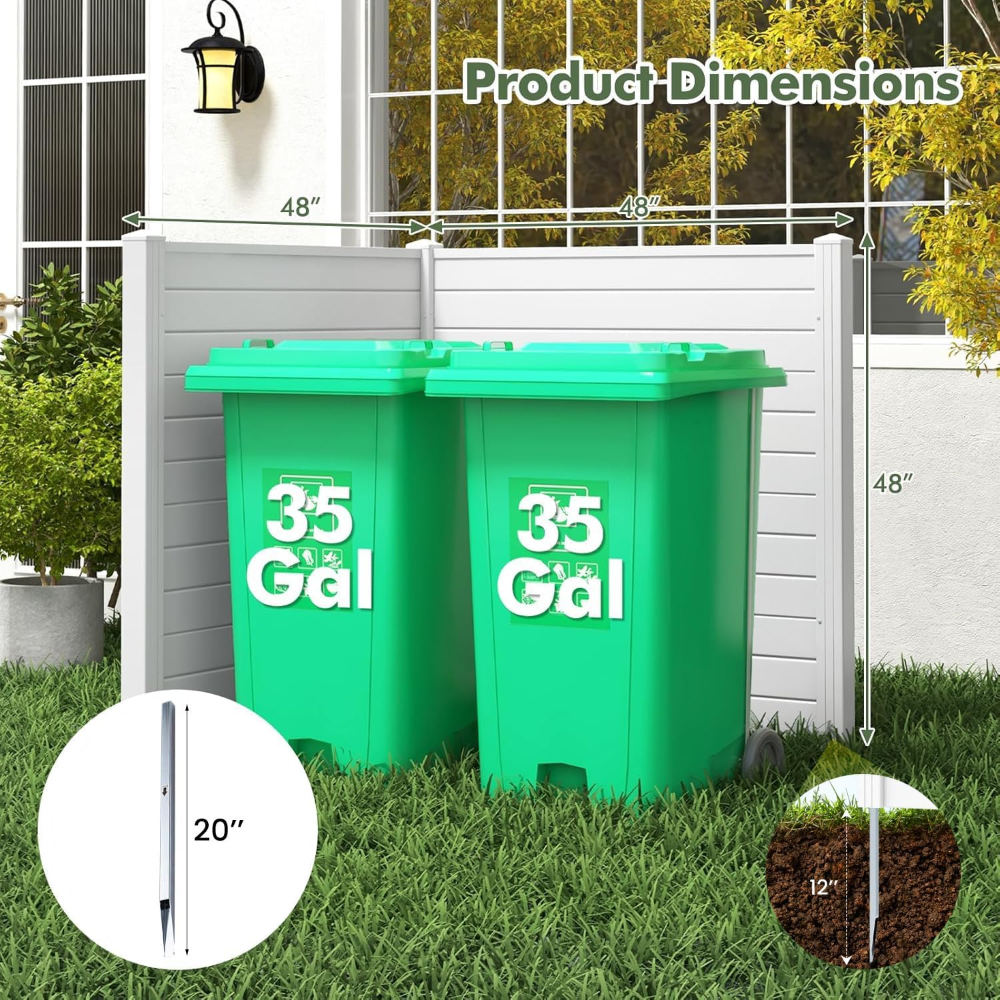 COSTWAY Valla de privacidad, 2 paneles, 48 pulgadas de largo x 48 pulgadas de ancho, cubo de basura para exteriores con estacas, recinto de bomba de piscina, valla de aire acondicionado para jardín - Imagen 3