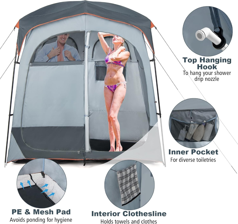 Tienda de campaña con ducha de 2 habitaciones, gran refugio privado, vestidor portátil - Imagen 4