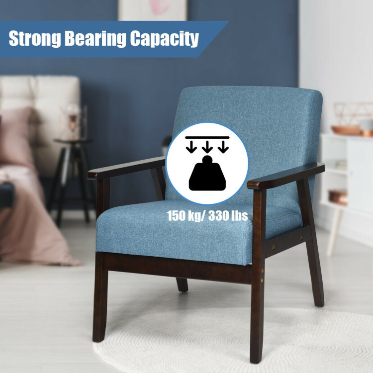 Silla decorativa moderna de mediados de siglo, sillón de tela retro, hecho de madera maciza, sillón tapizado de lino para sala de estar (1, azul) - Imagen 2