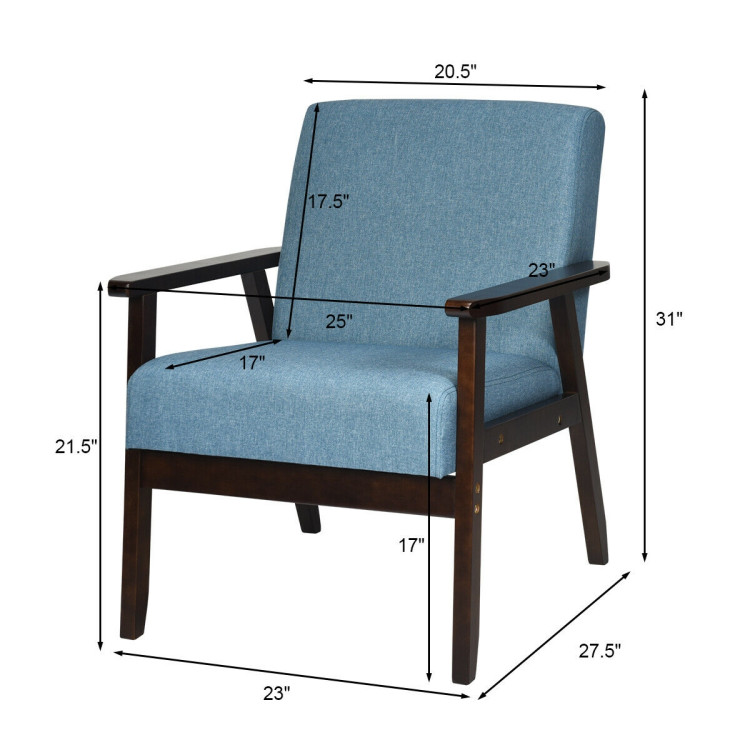 Silla decorativa moderna de mediados de siglo, sillón de tela retro, hecho de madera maciza, sillón tapizado de lino para sala de estar (1, azul) - Imagen 4