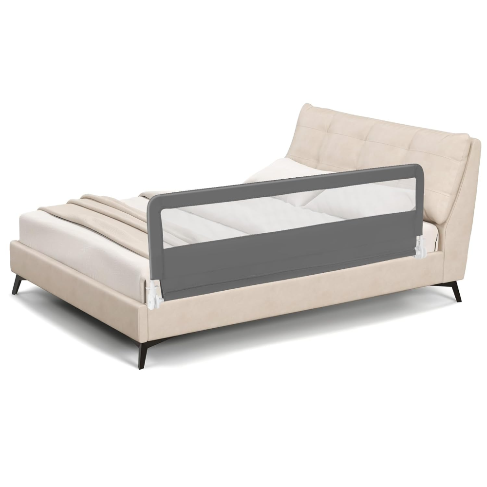 BABY JOY Barandillas de cama para niños, 180 cm extra largas, barandilla de cama abatible con correa de seguridad, barandilla de cama plegable para niños