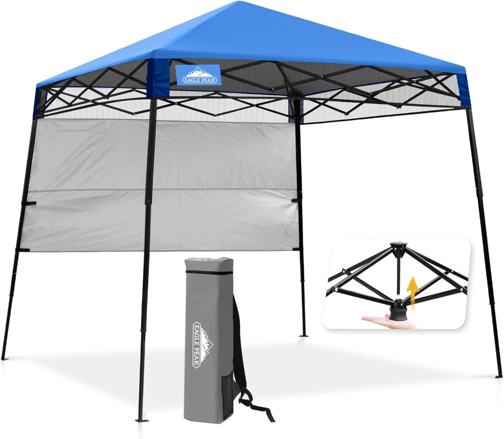 EAGLE PEAK Carpa desplegable de 8 x 8 con pared lateral, compacta, portátil, pierna inclinada, refugio solar instantáneo para playa