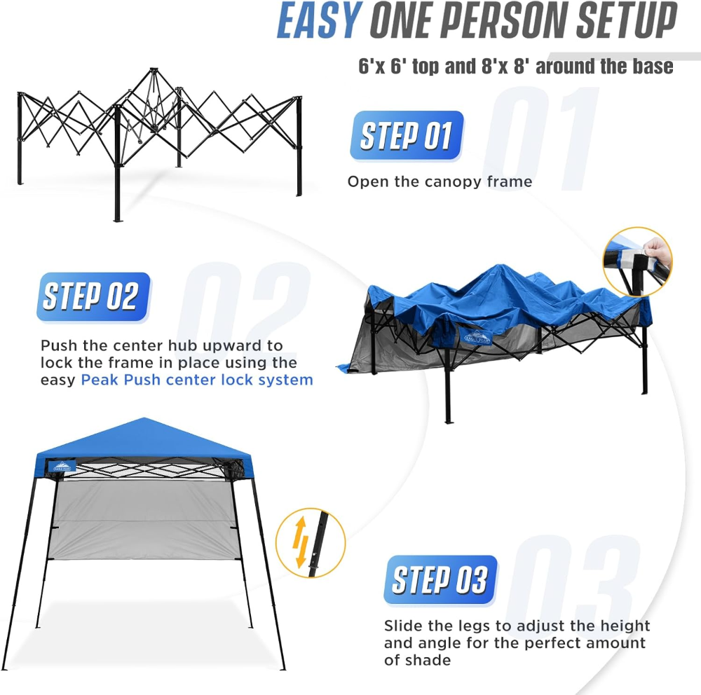 EAGLE PEAK Carpa desplegable de 8 x 8 con pared lateral, compacta, portátil, pierna inclinada, refugio solar instantáneo para playa - Imagen 3