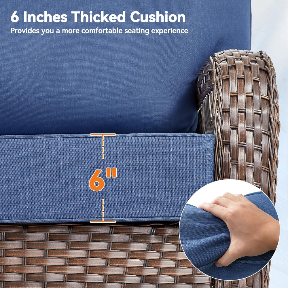 Almohadones de lujo para muebles de patio, juego de cojines de asiento gruesos de 22x22x3, cojines de repuesto para sofá y silla de mimbr. azul - Imagen 4