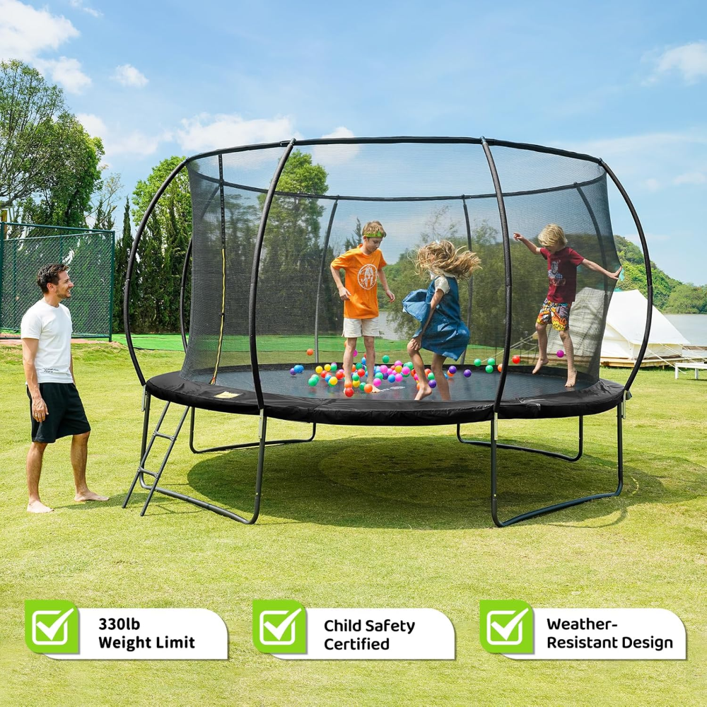 Trampolines recreativos Gigu de 4.57m., con red de protección, escalera y revestimiento antioxidante. Trampolín para exteriores aprobado por ASTM para niños y adultos. Trampolines para exteriores. - Imagen 6