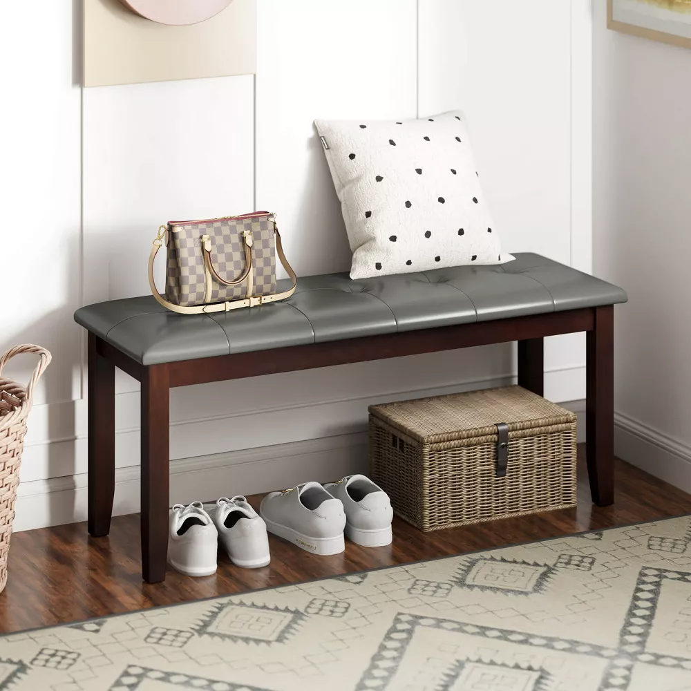 Banco de comedor tapizado con asiento acolchado para cocina, dormitorio y entrada, color gris - Imagen 2