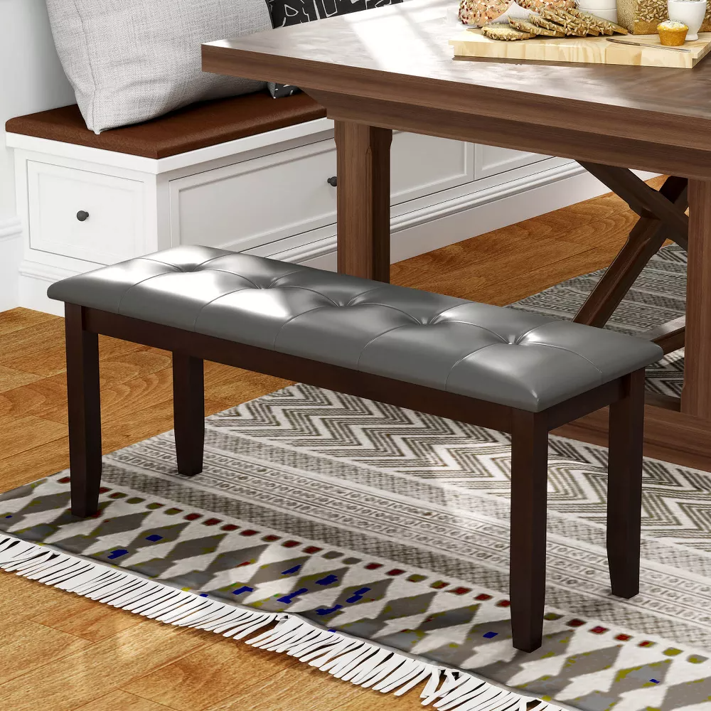 Banco de comedor tapizado con asiento acolchado para cocina, dormitorio y entrada, color gris - Imagen 4
