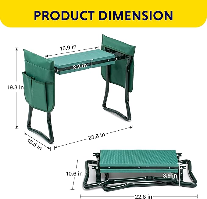 Banco de rodillas plegable para jardín y asiento con almohadilla de espuma EVA resistente y suave para exteriores, pesca, camping, 2 bolsas de herramientas - Imagen 5