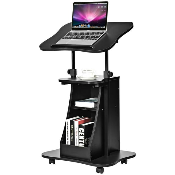 Giantex Podio para Laptop de Pie Soporte Móvil Ajustable en Altura, Escritorio para Conferencias olling, Escritorio para Computadora con Ruedas Giratorias