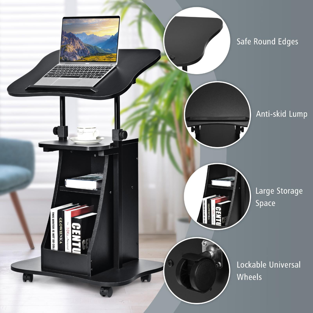 Giantex Podio para Laptop de Pie Soporte Móvil Ajustable en Altura, Escritorio para Conferencias olling, Escritorio para Computadora con Ruedas Giratorias - Imagen 4