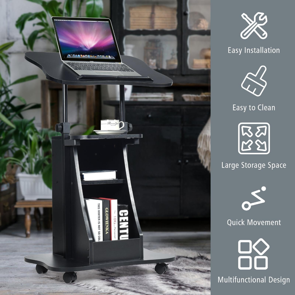 Giantex Podio para Laptop de Pie Soporte Móvil Ajustable en Altura, Escritorio para Conferencias olling, Escritorio para Computadora con Ruedas Giratorias - Imagen 6