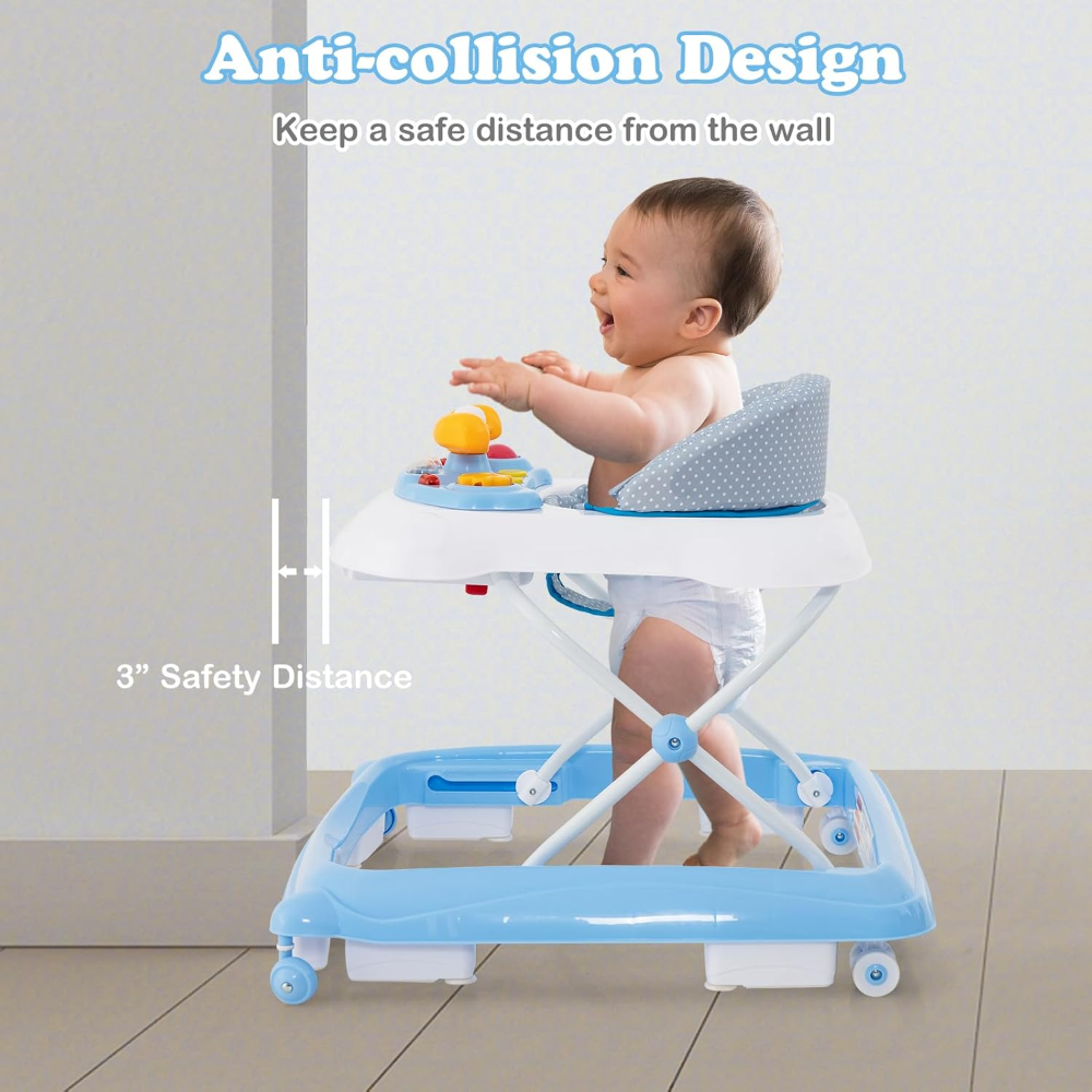 INFANS - Andador plegable para bebés, 3 en 1 con asiento de aprendizaje, andador trasero con bandeja de música extraíble, altura ajustable, cojín de asiento lavable para niños y niñas