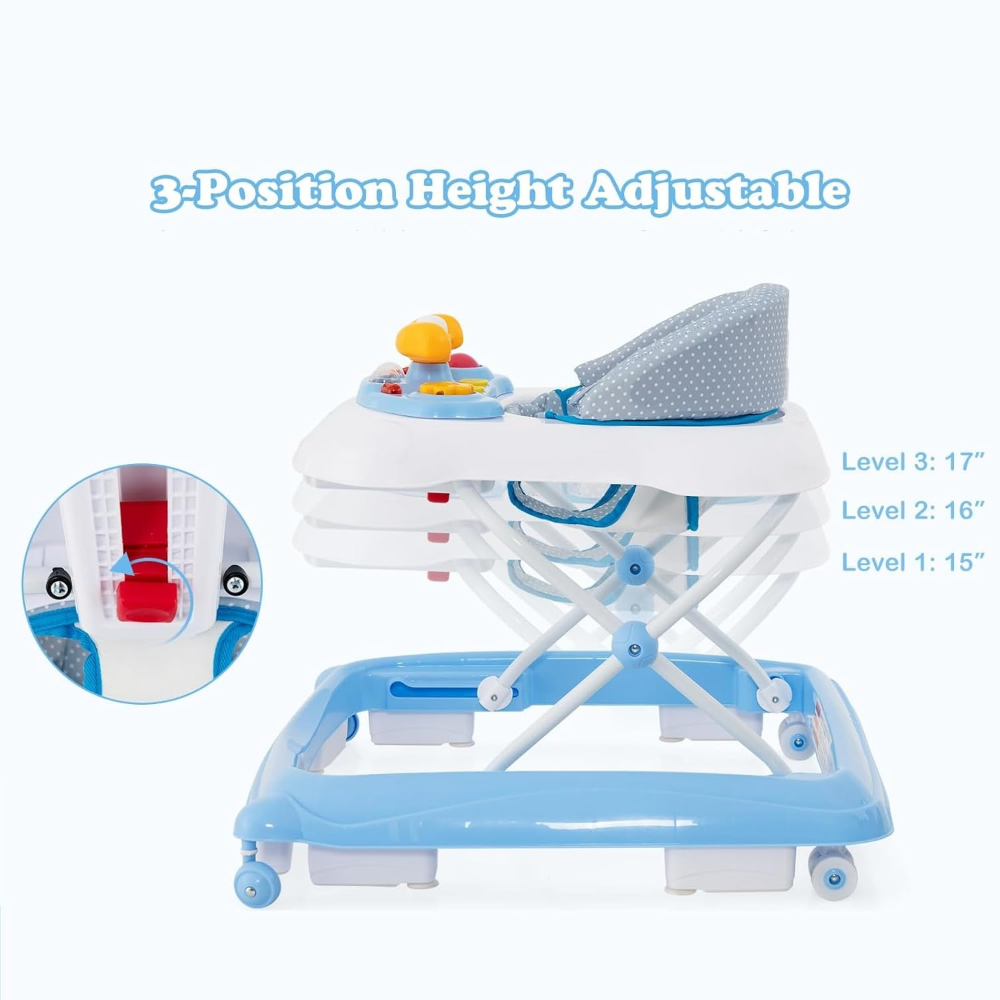 INFANS - Andador plegable para bebés, 3 en 1 con asiento de aprendizaje, andador trasero con bandeja de música extraíble, altura ajustable, cojín de asiento lavable para niños y niñas - Imagen 3