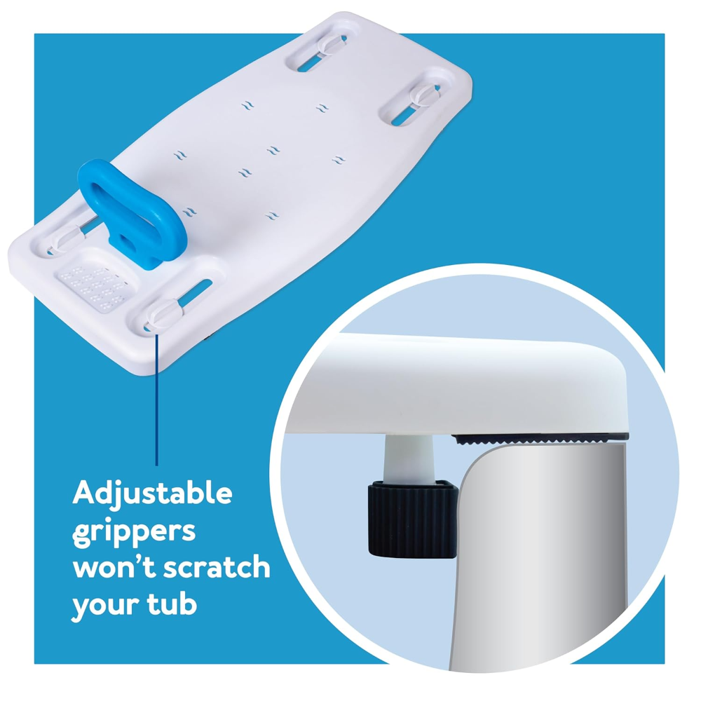 Carex -BATH BENCH Banco de Ducha portátil, Ancho Ajustable para Adaptarse a la mayoría de bañeras, Zona de Asiento contorneada con Capacidad de Peso de 300 Libras fácil de almacenar - Imagen 3