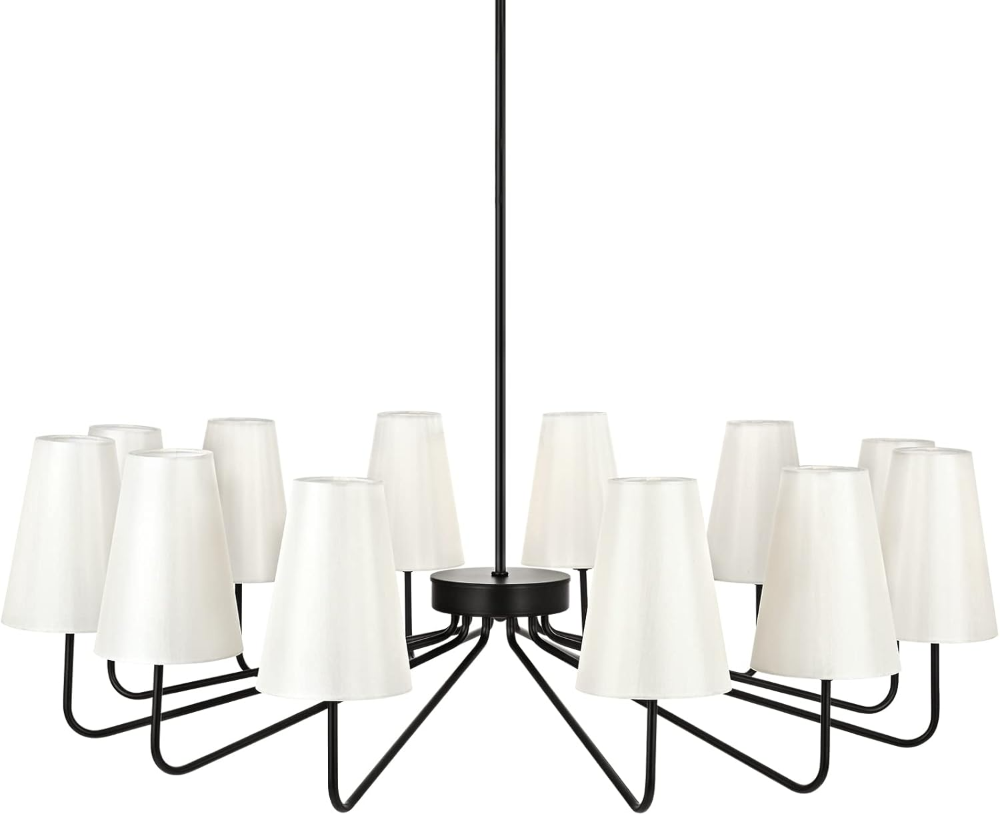 Peblto Candelabros clásicos negros con tela brillante, lámpara colgante de granja de 12 luces, iluminación colgante de techo de 41.75 pulgadas para cocina, recámara, comedor, sala de estar, escalera - Imagen 4