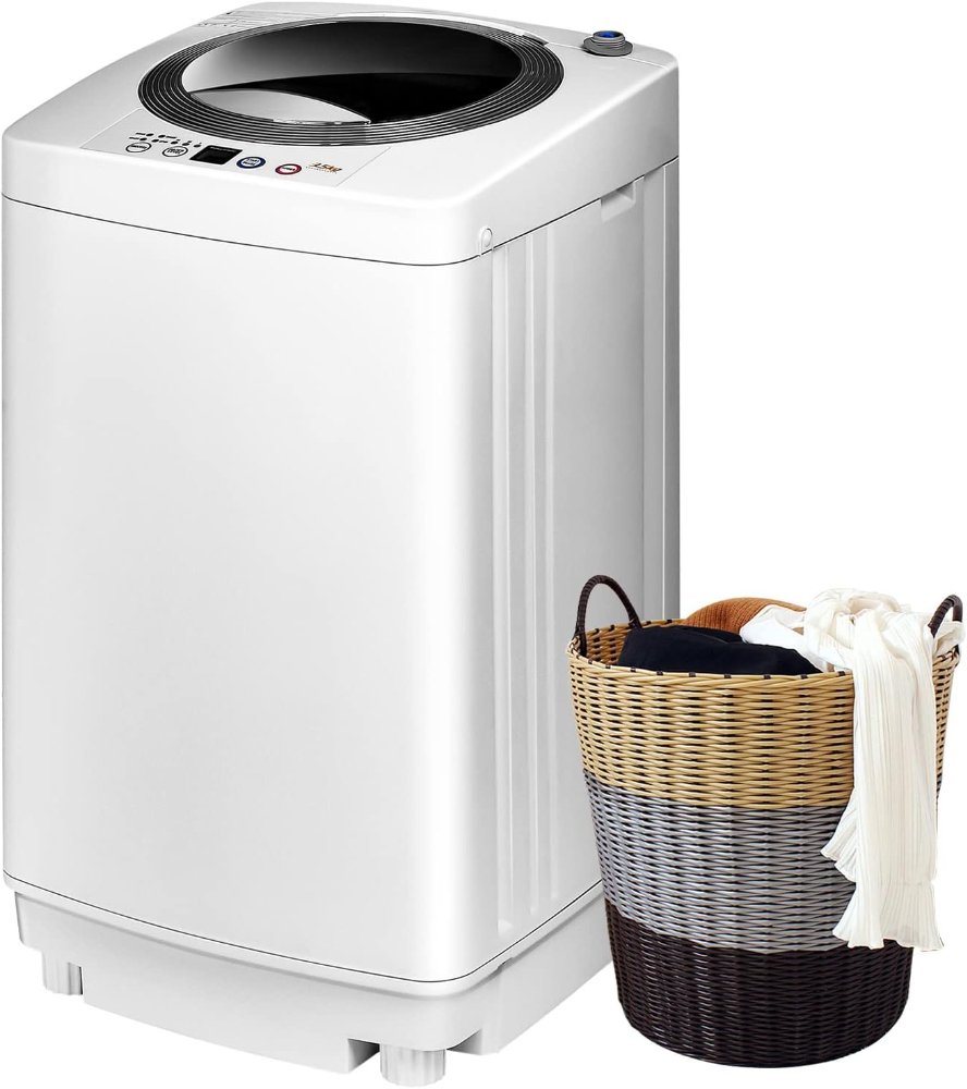 COSTWAY Lavadora portátil automática 8 lb con 6 programas, pantalla LED y 3 niveles de agua; diseño compacto de carga superior ideal para apartamentos o espacios pequeños.