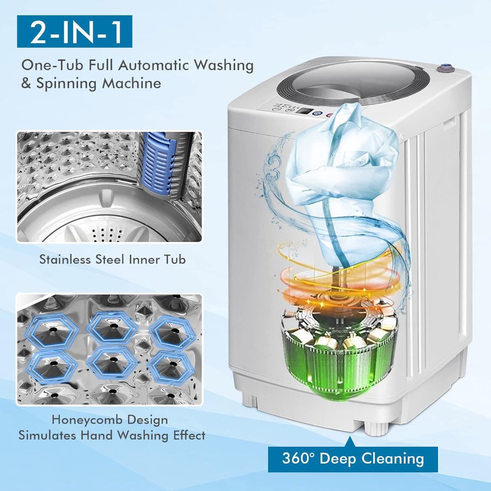 COSTWAY Lavadora portátil automática 8 lb con 6 programas, pantalla LED y 3 niveles de agua; diseño compacto de carga superior ideal para apartamentos o espacios pequeños. - Imagen 3