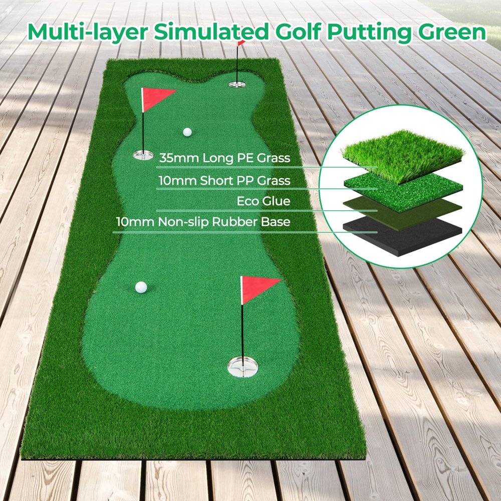 Tapete de Entrenamiento de Golf Profesional Verde de 10 x 3,3 Pies con 2 Pelotas de Golf - Imagen 3