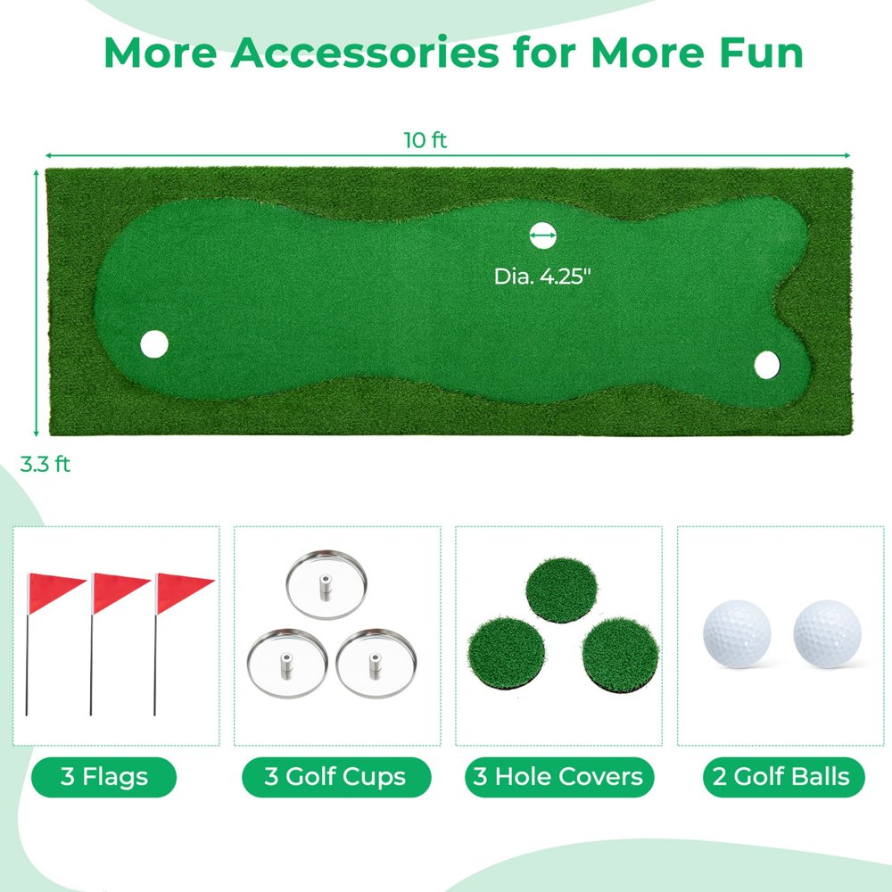 Tapete de Entrenamiento de Golf Profesional Verde de 10 x 3,3 Pies con 2 Pelotas de Golf - Imagen 4