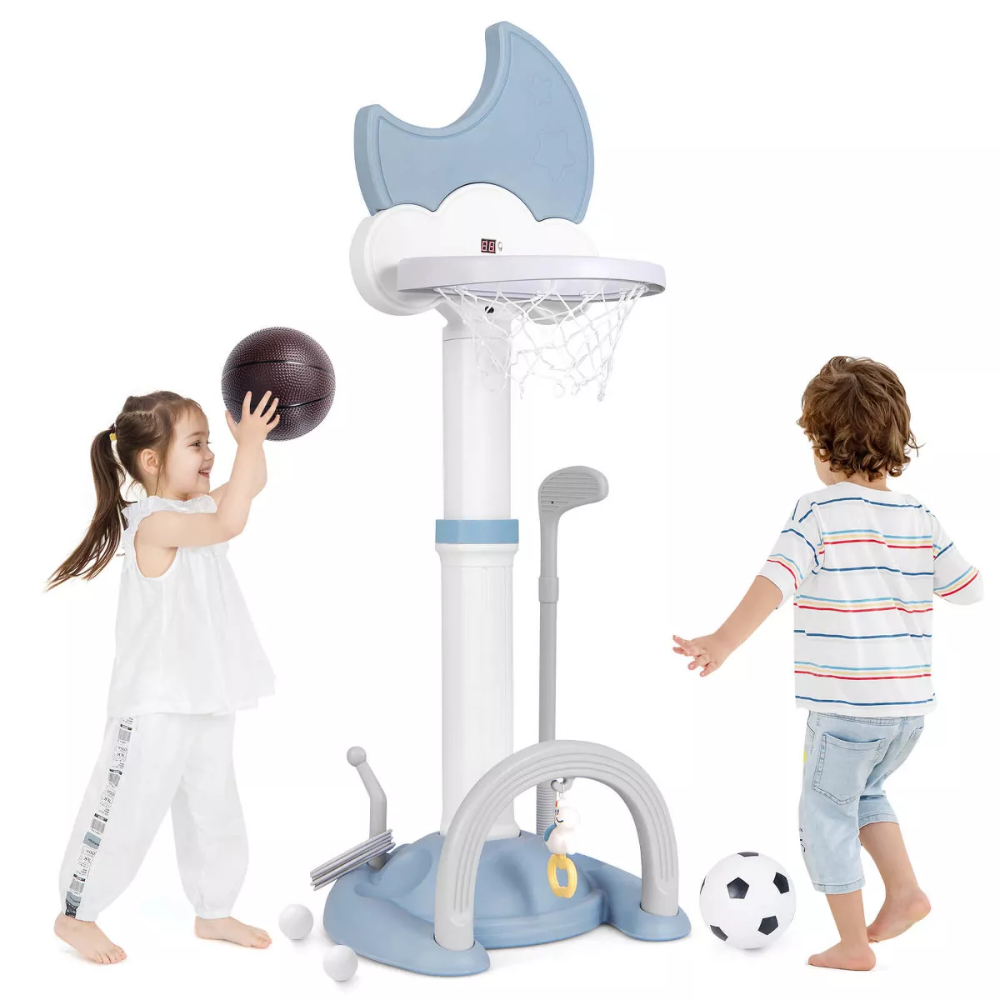 centro de entretenimiento basket "todo en uno" diseñado para niños pequeños (de 2 a 7 años). forma de luna