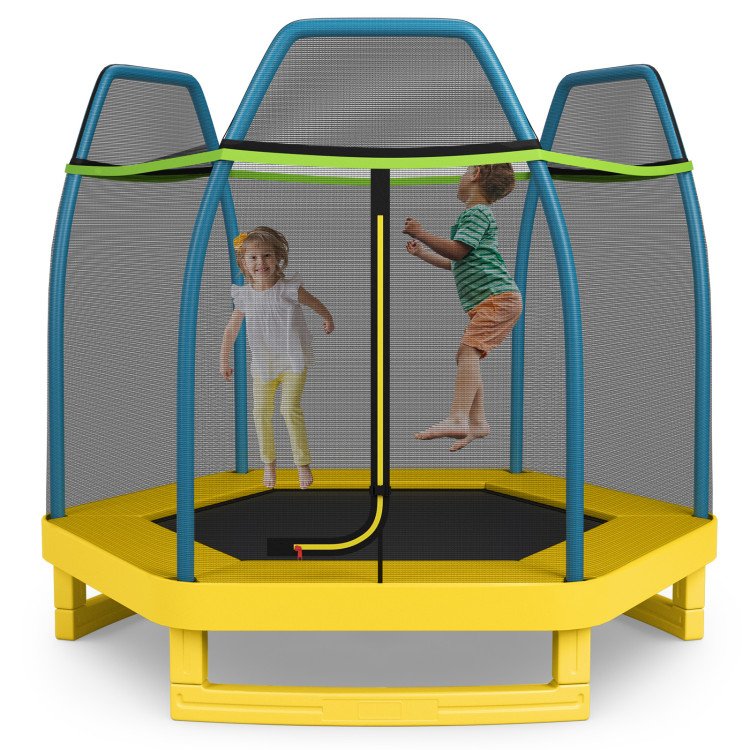 Trampolín recreativo para niños de 7 pies con cerramiento, excelente rebote y durabilidad, red de protección transpirable, de alta densidad, amplia entrada, estructura de acero robusta y resistente. - Imagen 2